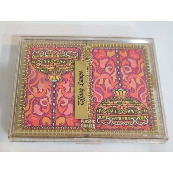 VINTAGE STANCRAFT DOUBLE DECK TIFFANY LAMPS PINACHLE Open Case With SEALED Cards - Picture 8 of 9